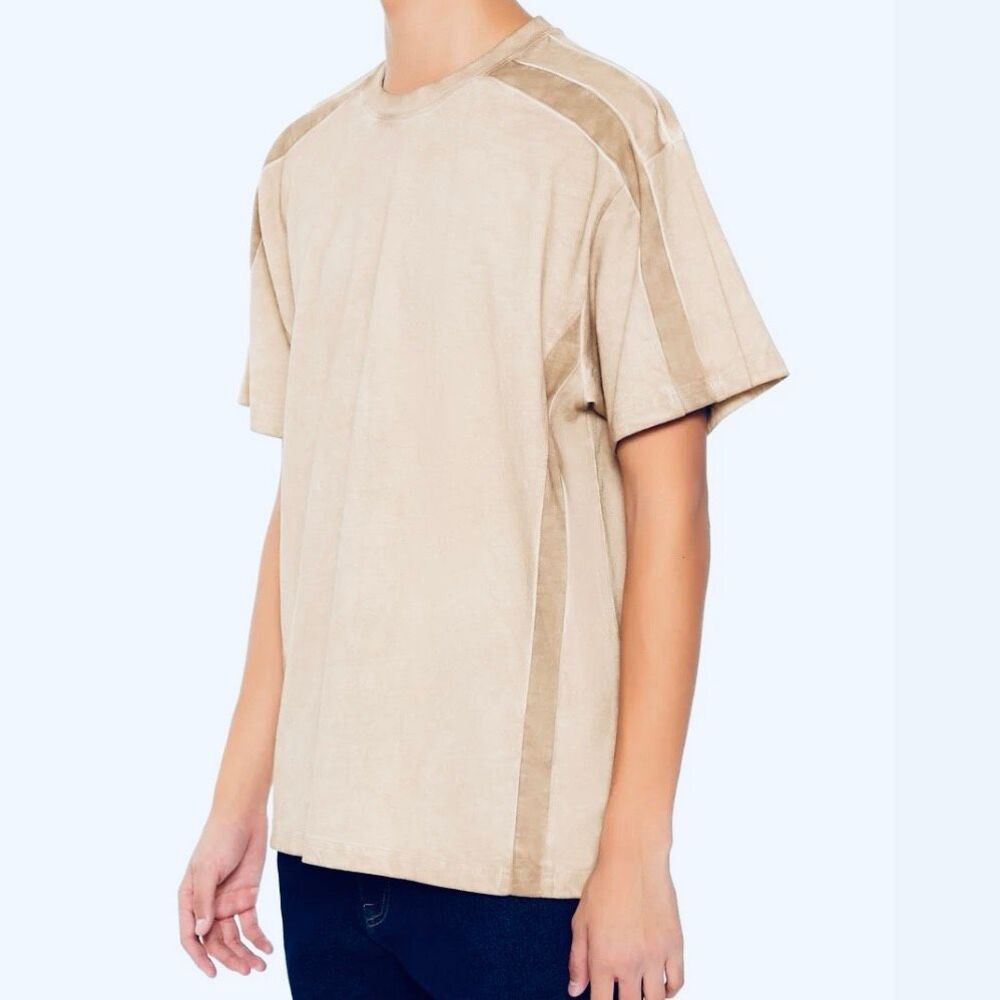 NWT Forever 21 Sz S Men Cotton Smokey Wash Camel Tan Panel Short Sleeve T-Shirt